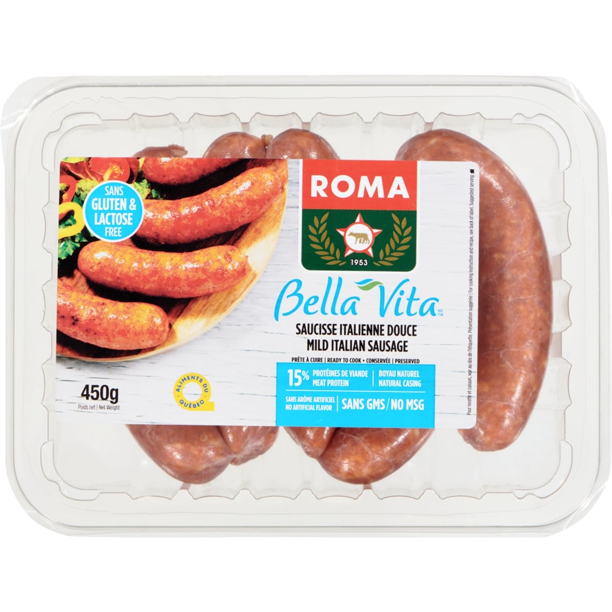 Roma Saucisse italienne Bella Vita douce sans gluten 450 g, 1,84 $/100g