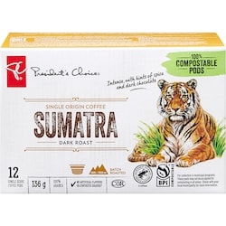 President's Choice Sumatra Single Origin Dark Roast Single Serve Coffee Pods 12 ea, $0.67/1ea