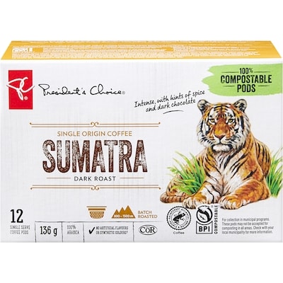 President's Choice Sumatra Single Origin Dark Roast Single Serve Coffee Pods 12 ea, $0.83/1ea