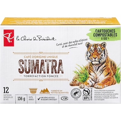 le Choix du Président Cartouches individuelles de café d’origine unique Sumatra torréfaction foncée 12 ea, 0,83 $/1ch
