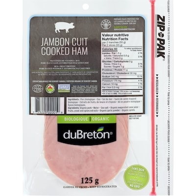 duBreton Jambon cuit en tranches biologique 125 g, 67,92 $/1kg 6,79 $/100g
