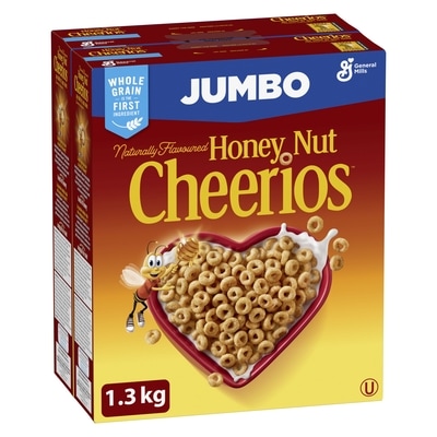 General Mills Honey Nut Cheerios Breakfast Cereal, Jumbo Size, Whole Grains 1300 g, $1.00/100g