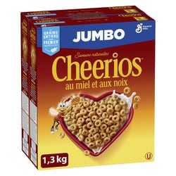 General Mills Cheerios Miel & Noix, Céréales à Base de Grains Entiers, Format Familial 1300 g, 0,77 $/100g