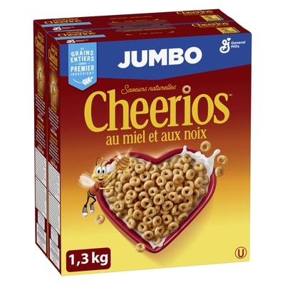 General Mills Cheerios Miel & Noix, Céréales à Base de Grains Entiers, Format Familial 1300 g, 1,00 $/100g