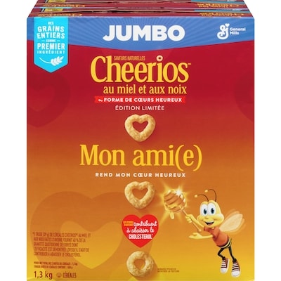 General Mills Cheerios Miel & Noix, Céréales à Base de Grains Entiers, Format Familial 1300 g, 1,04 $/100g