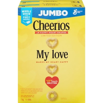 General Mills Original Cheerios Breakfast Cereal, Jumbo Size, Whole Grains 1000 g, $1.35/100g