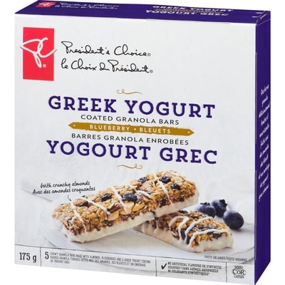 Barres granola enrobées de yogourt grec aux bleuets