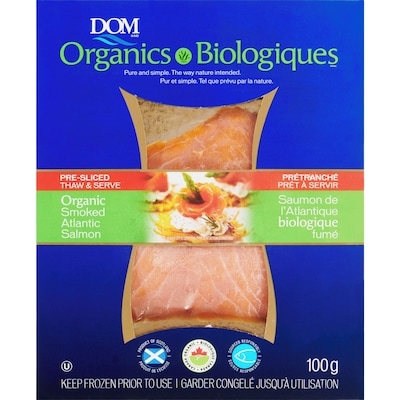 DOM Organic Smoked Salmon 100 g, $13.99/100g