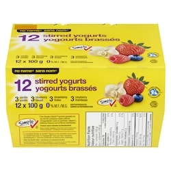 Yogourt brassé 0 % M.G., vanille, bleuet, fraise et framboise