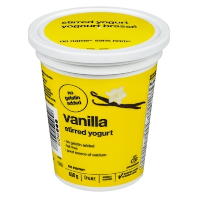 No Name Vanilla Stirred 0% M.F. Yogurt 650 g, $0.54/100g
