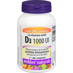 Webber Naturals Vitamine D3 1 000 UI 260 ea, 0,03 $/1ch