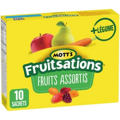 Mott’s Fruitsations Collations à Saveur de Fruits, Fruits Assortis, Sans Gluten, 10 Sachets 226 g, 1,66 $/100g