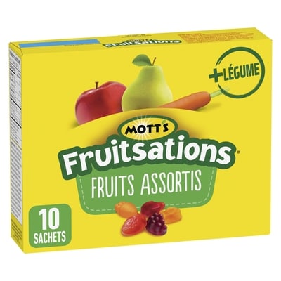Mott’s Fruitsations Collations à Saveur de Fruits, Fruits Assortis, Sans Gluten, 10 Sachets 226 g, 1,33 $/100g