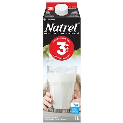 Natrel Lait homogénéisé 3,25 % finement filtré 1 l, 0,39 $/100ml