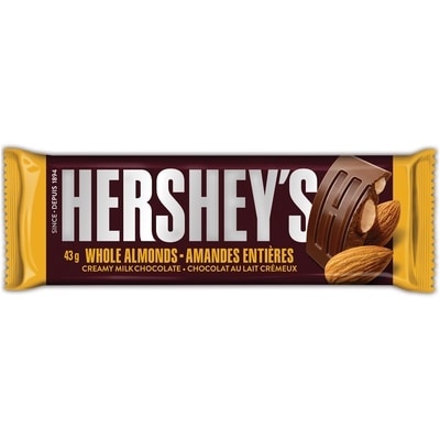 Hershey's Creamy Milk Chocolate With Whole Almonds, Full Size Bar 43 g, $4.63/100g