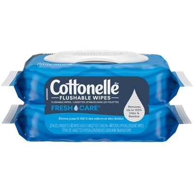 Cottonelle Fresh Care Flushable Wet Wipes, Adult Wet Wipes, 2 Flip-Top Packs, 42 Wipes per Pack (84 Total Flushable Wipes) 84 ea, $5.00/1ea