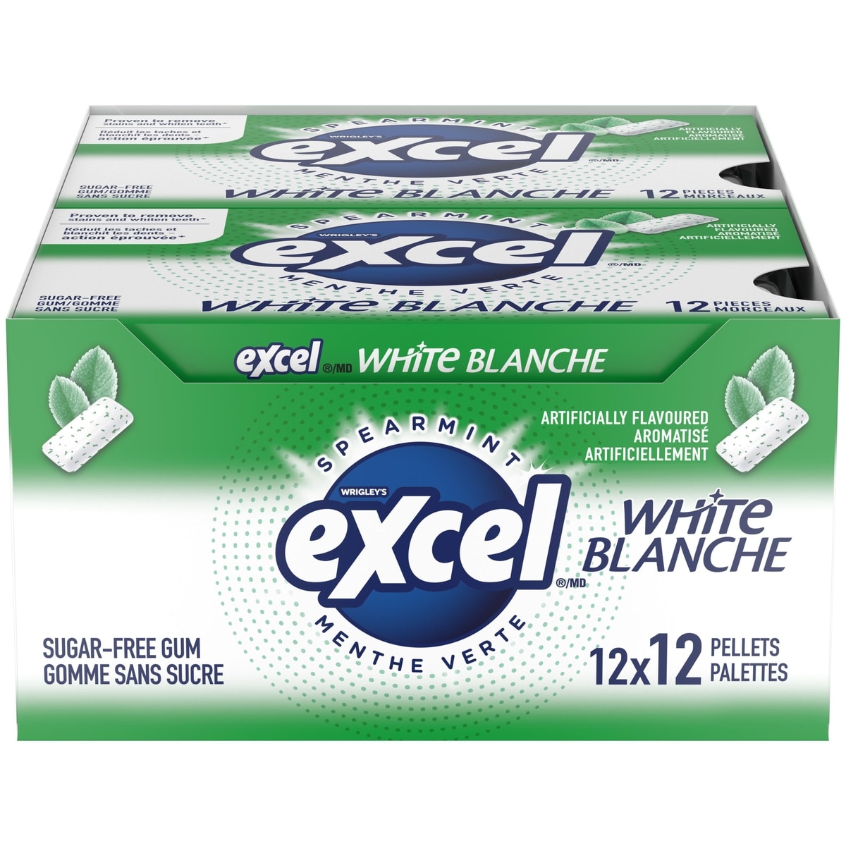 Wrigley’s Wht, M. verte, gomme sans sucre, blanch. Dents 12 ea, 1,25 $/1ch
