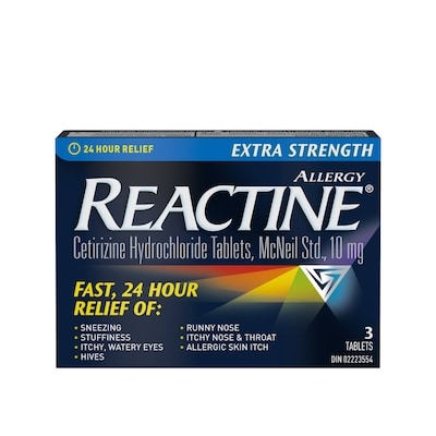 Réactine Comprimés Extra fort à 10 mg, 3 unités 3 ea, 2,67 $/1ch