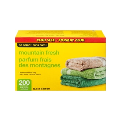 Sans Nom Feuilles pour la sécheuse, parfum frais des montagnes, format club 200 ea, 0,05 $/1ch