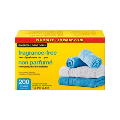 Sans Nom Feuilles pour la sécheuse, non parfumé, format club 200 ea, 0,05 $/1ch