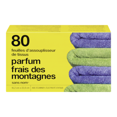 Sans Nom Feuilles pour la sécheuse, parfum frais des montagnes 80 ea, 0,06 $/1ch