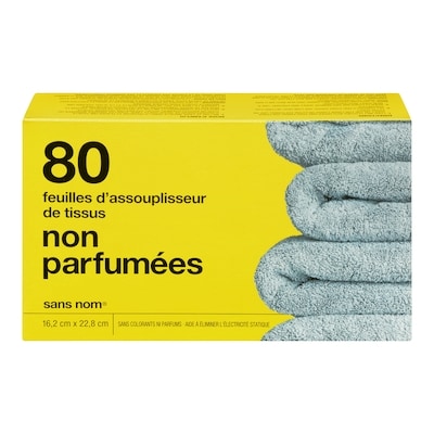 Sans Nom Feuilles pour la sécheuse, non parfumé 80 ea, 0,06 $/1ch