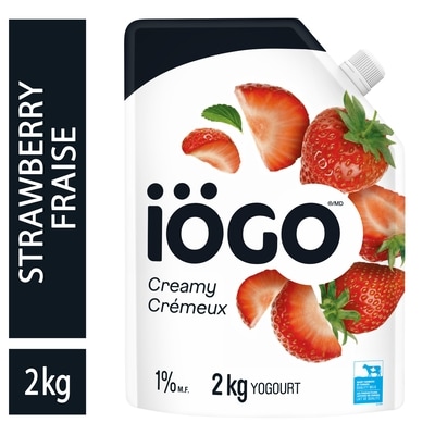 IÖGO Pochette de yogourt à la fraise 1 % 2 kg, 7,50 $/1ch