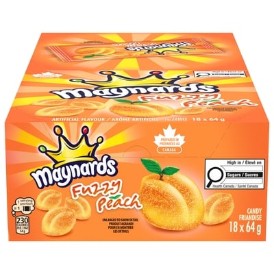 Maynards Bonbons Fuzzy Peach, bonbons gélifiés, bonbons moelleux et moelleux à la pêche (emballage de 18) 18x64.0 g, 1,87 $/100g