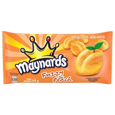Maynards Fuzzy Peach Candy, Gummy Candy, soft and chewy peach-flavoured candy 64 g, $3.11/100g