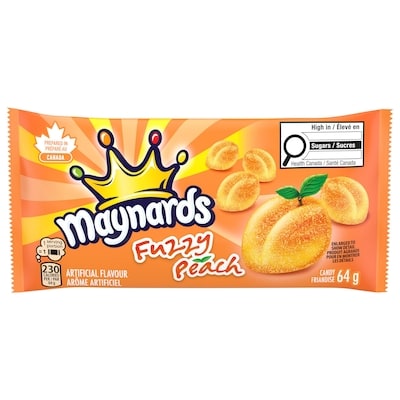 Maynards Bonbons Fuzzy Peach, bonbons gélifiés, bonbons moelleux et moelleux à la pêche 64 g, 3,11 $/100g