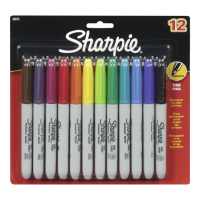 Sharpie Marqueurs permanents à pointe fine Sharpie, couleurs assorties, paq. 12 12x1.0 ea, 1,33 $/1ch