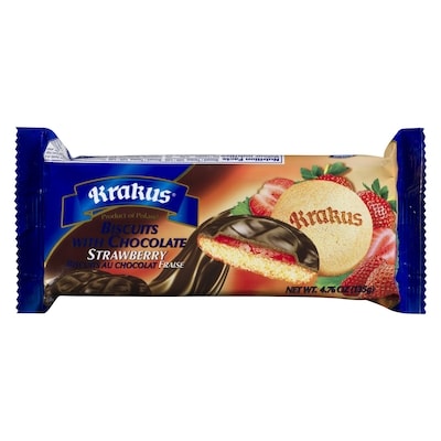 Krakus Biscuit with Chocolate, Strawberry 135 g, $1.99/100g