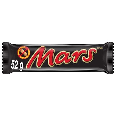 Mars barre de chocolat sans arachides, format standard 52 g, 3,83 $/100g