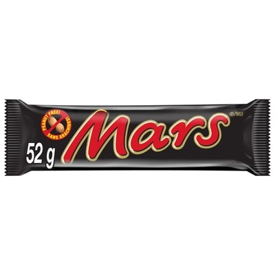 Mars barre de chocolat sans arachides, format standard 52 g, 3,83 $/100g