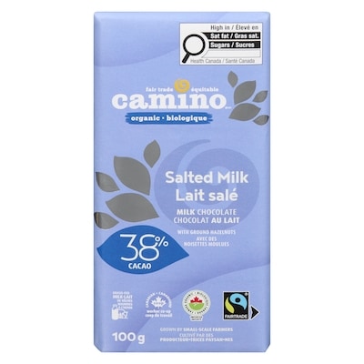 Camino Organic Milk Chocolate Bar, Sea Salt 38% 100 g, $7.49/100g
