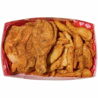 null 2 morceaux de poulet frit et quartiers de pomme de terre (Après 11h) 400 g, 2,25 $/100g