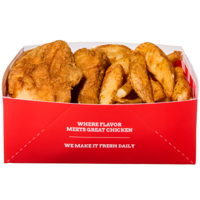 null 2 morceaux de poulet frit et quartiers de pomme de terre (Après 11h) 400 g, 2,25 $/100g