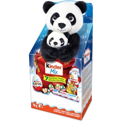 Kinder Assortiment de Noël avec jouet en peluche surprise, œufs surprises Kinder, barres de chocolat et moulage père noël, 7 gâteries plus animal rembourré (divers jouets en peluche) 116 g, 12,92 $/100g