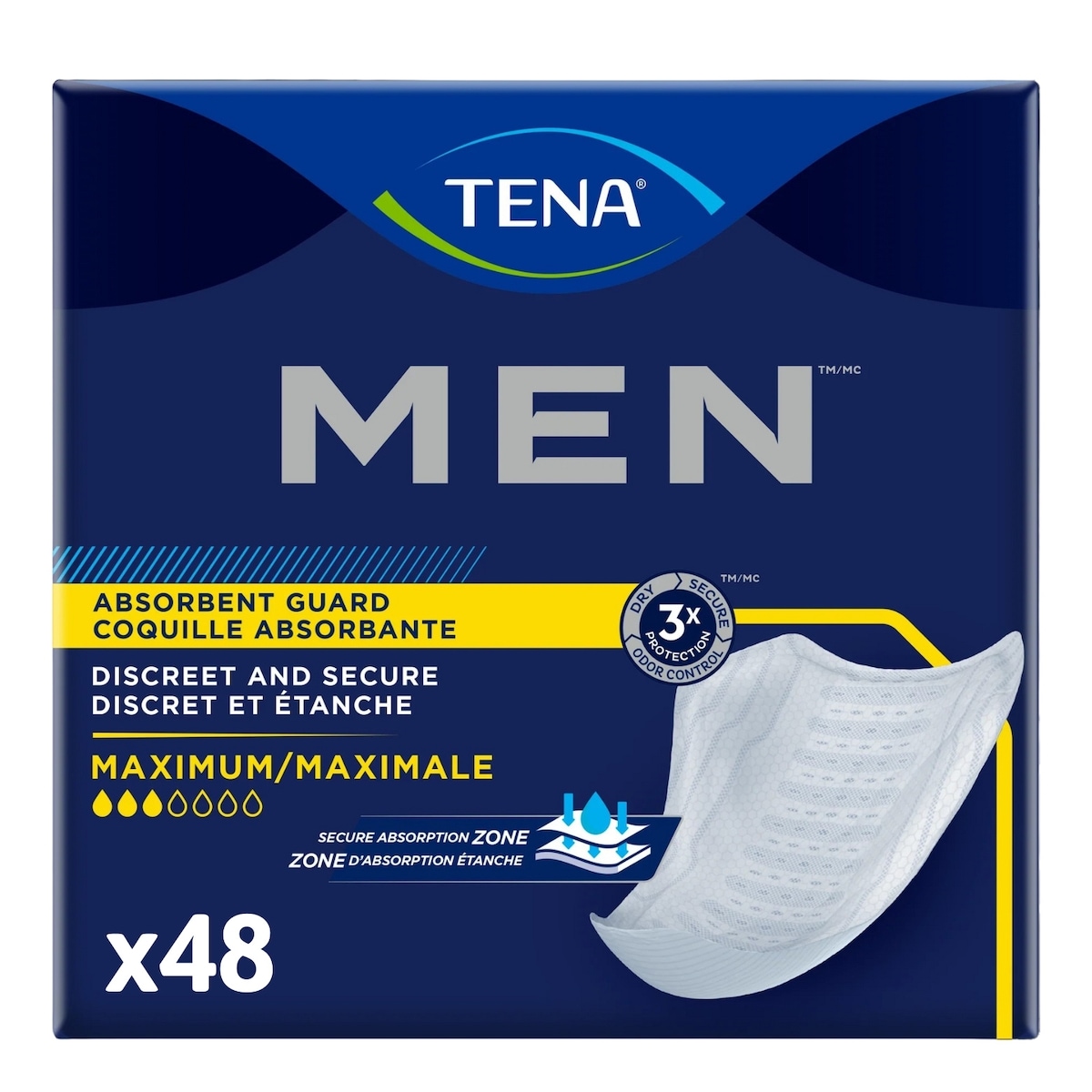 TENA Men Coquilles absorbantes contre l’incontinence pour hommes, absorption maximale, 48 unites 48 ea, 0,44 $/1ch