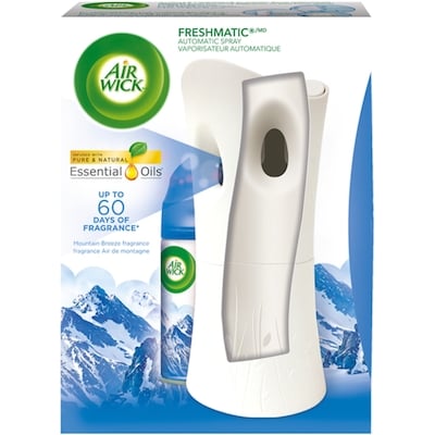 Air Wick Désodorisant Freshmatic, Kit de pulvérisation automatique, Mountain Breeze, 1 appareil + 1 recharge 180 g, 7,22 $/100g