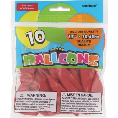 null Ballons en latex de 12 po, 10 ct - Rouge rubis 10x1.0 ea, 0,15 $/1ch