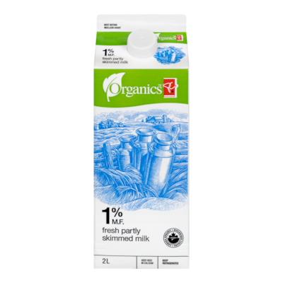 PC Organics Organic Partly Skimmed 1% Milk 2 l, $0.37/100ml