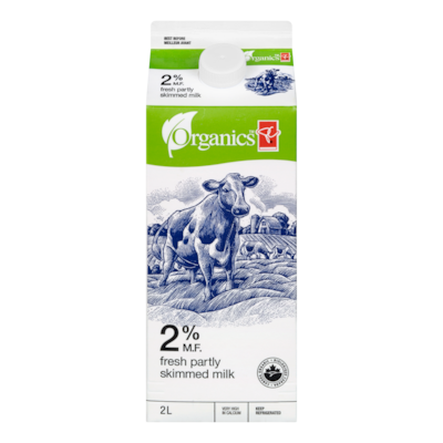 PC Organics Organic Partly Skimmed 2% Milk 2 l, $0.37/100ml