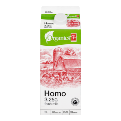 PC Organics Organic Homogenized Milk 2 l, $0.34/100ml