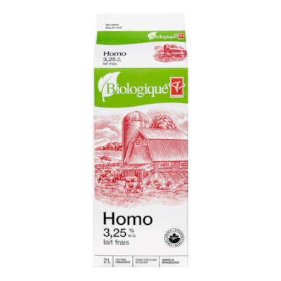 PC Biologique Lait Homogénéisé 2 l, 0,34 $/100ml