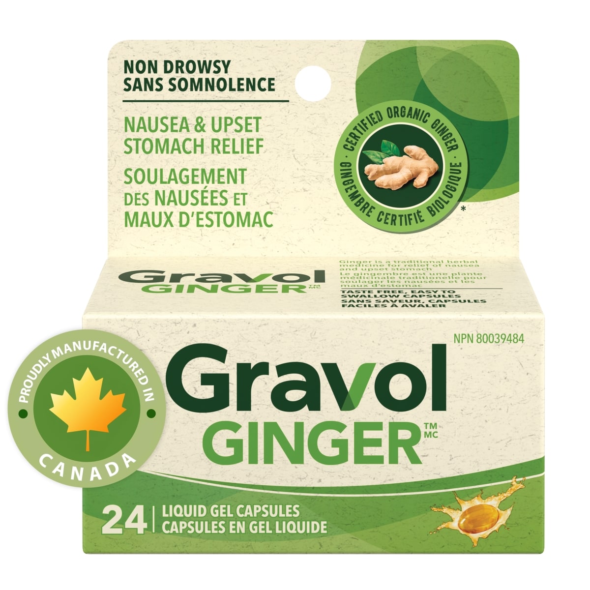 Gravol Ginger Capsules de gel liquide 24 ea, 0,43 $/1ch