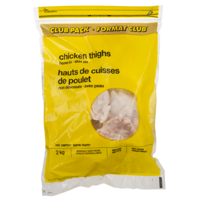 Sans Nom Hauts de cuisses de poulet non désossés format Club 2 kg, 0,90 $/100g