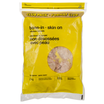 Sans Nom Poitrines de poulet avec os et peau format club 2 kg, 1,35 $/100g