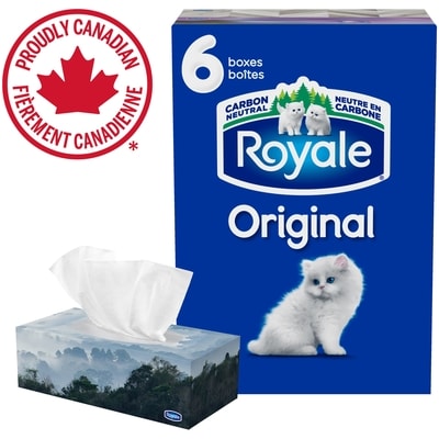 Royale Original 2 Ply Facial Tissue, 6 Tissue Boxes, 100 Tissues per box 6x1.0 ea, $0.01/1ea