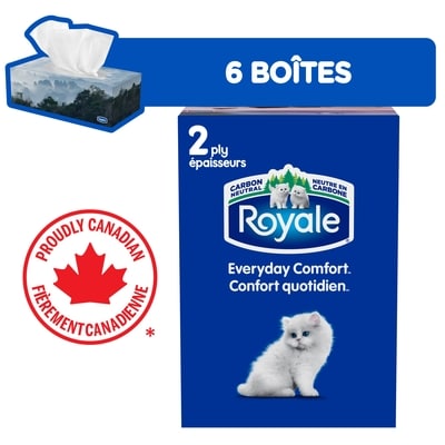 Royale Mouchoirs Original à 2 épaisseurs, 6 boîtes, 100 mouchoirs par boîte 6x1.0 ea, 0,01 $/1ch